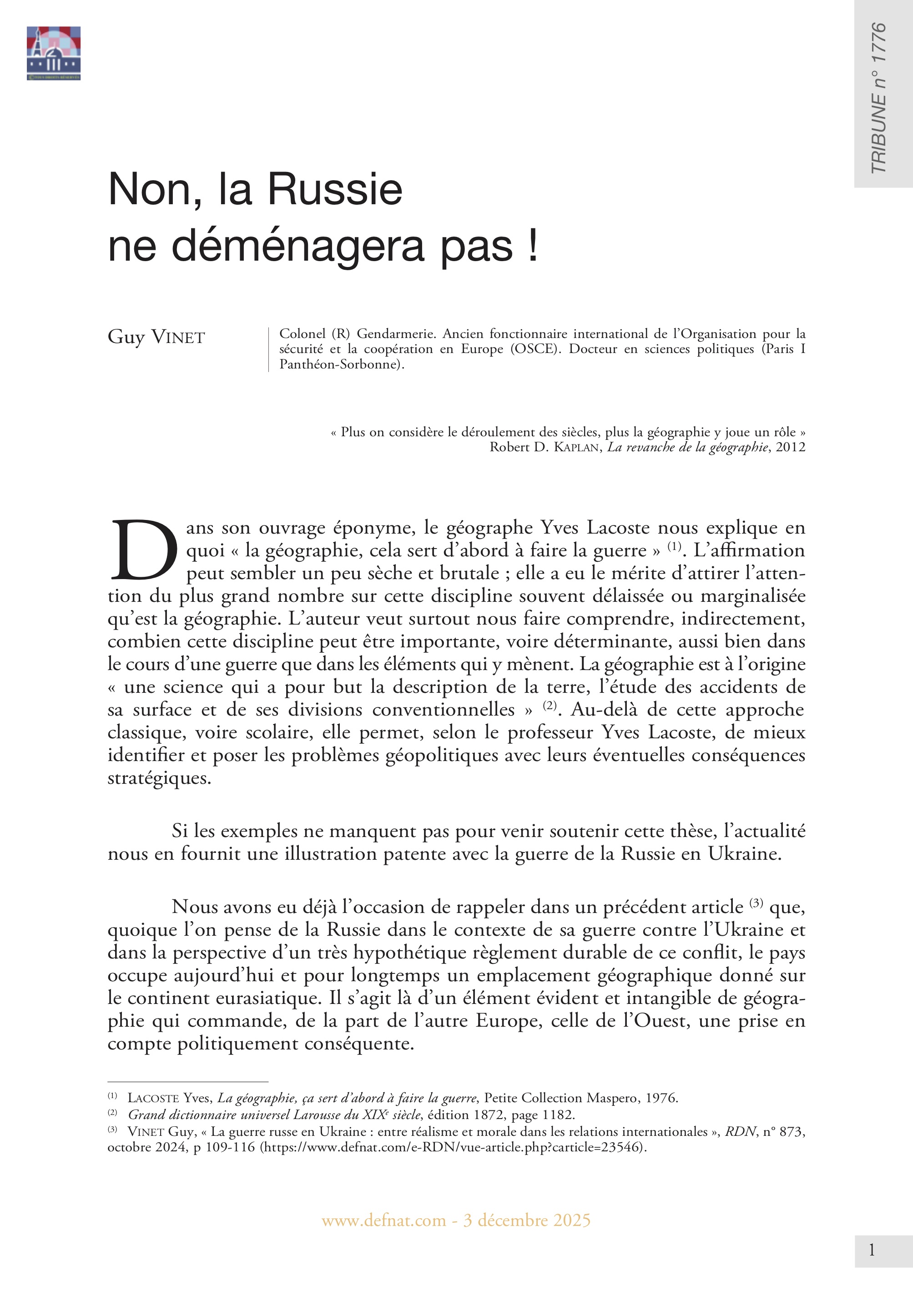 Non, la Russie ne d&eacute;m&eacute;nagera pas&nbsp;! (T&nbsp;1776)
